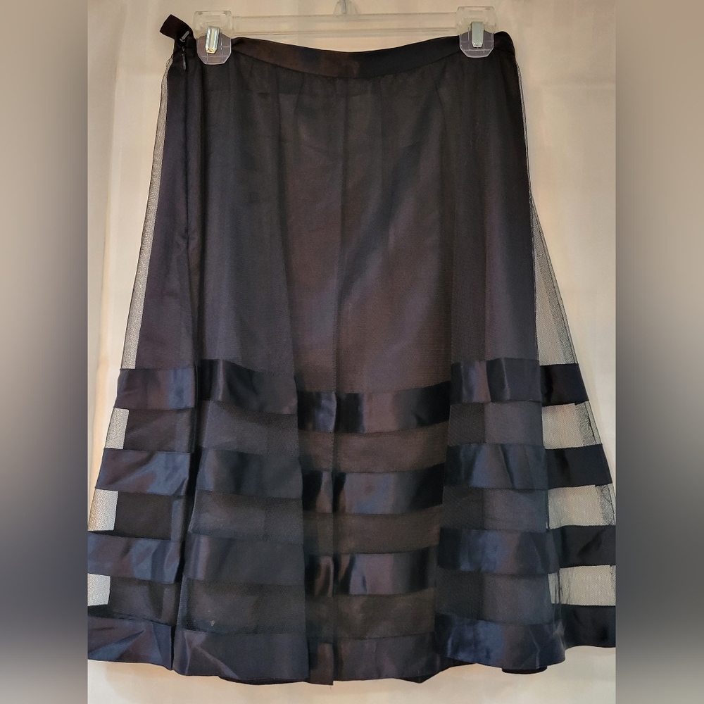 WDNY Women's Mesh Skirt Black Tulle Satin Midi
